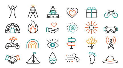 Colorful flat design icons for travel and lifestyle themes. © Bay