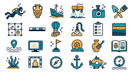 Colorful flat design icons for travel and adventure themes. © Bay