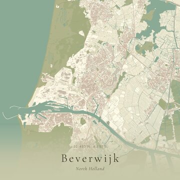 Vintage Canvas Map of Beverwijk, Netherlands | Scandinavian Wall Art | Historic Topographic