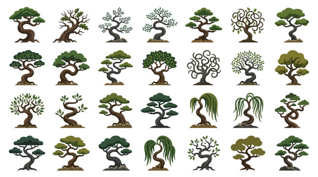 Bonsai Tree Vector Illustration Set