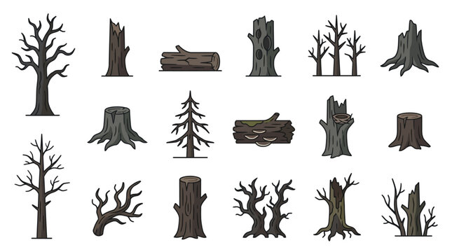 Dead Tree, Stump, and Log Vector Clipart Set