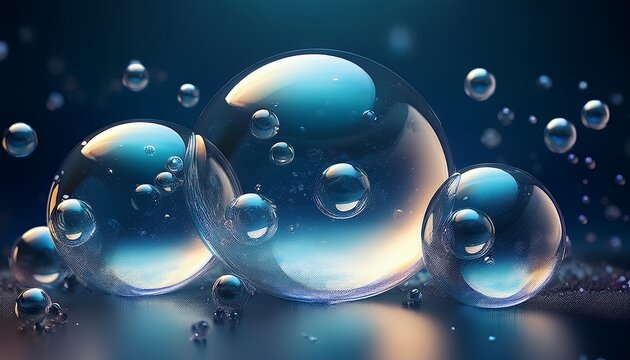 D Realistic Soap Foam Balls With Transparent Water Droplets Glossy Bubble Spheres