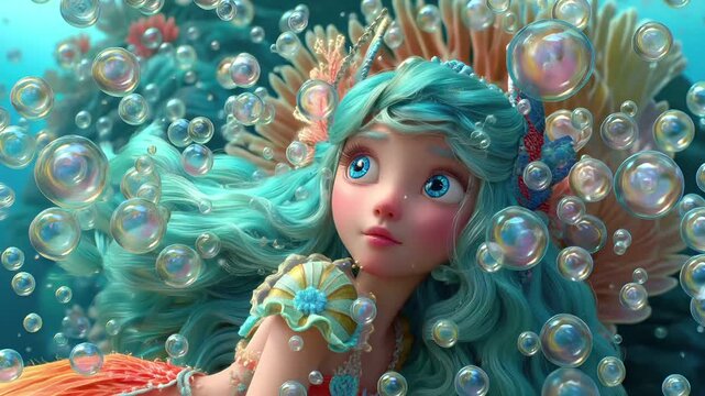 Fantasy, mysterious, wallpaper. A vivid, fantastical depiction of a young girl with striking blue eyes and flowing turquoise hair.