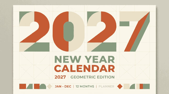 Minimalist geometric 2027 calendar cover design with modern typographic elements and earthy tones for a stylish new year planner