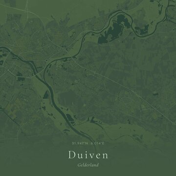 Sage Green Map of Duiven, Netherlands | Modern Scandinavian Wall Art