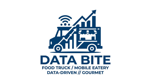 Data bite mobile eatery food truck logo with charts.