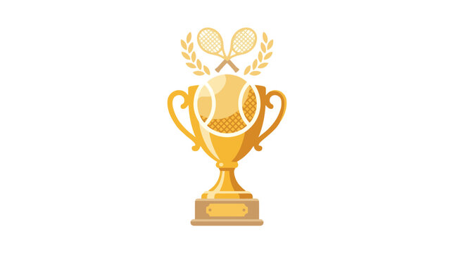 Golden Trophy Cup With Victory Laurel Wreath Isolated. EPS Editable
