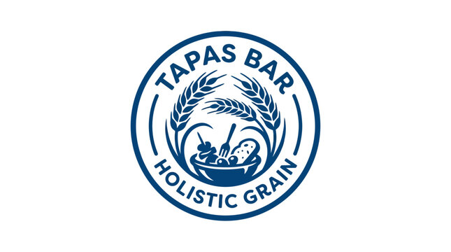 Circular tapas bar logo with grains and bowl.