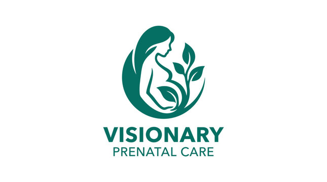 Visionary prenatal care logo with pregnant woman and leaves.