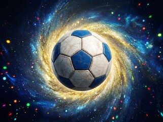 Naklejka premium Cosmic galaxy space futsal background with glowing soccer ball