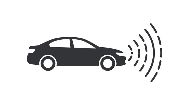 Car with proximity sensor waves icon.