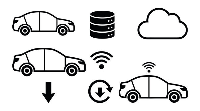 Connected car wireless OTA software update icons.