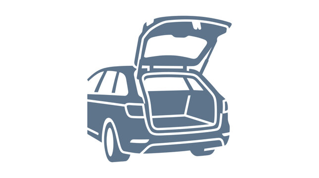 Side view of car with open rear cargo hatch.