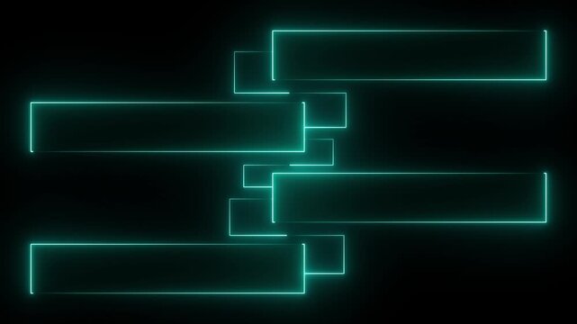 A sequence of four overlapping bright red neon rectangles forming a descending staircase against a deep black void, creating a vibrant visual effect.4k animation motion graphics video.