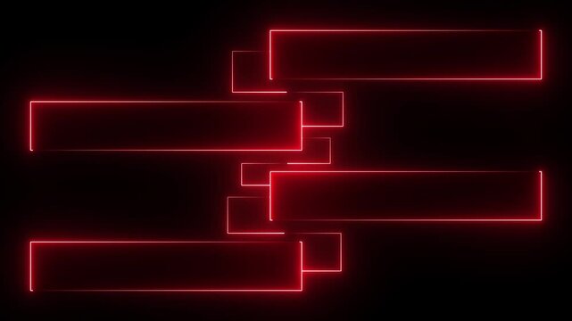 A sequence of four overlapping bright red neon rectangles forming a descending staircase against a deep black void, creating a vibrant visual effect.4k animation motion graphics video.