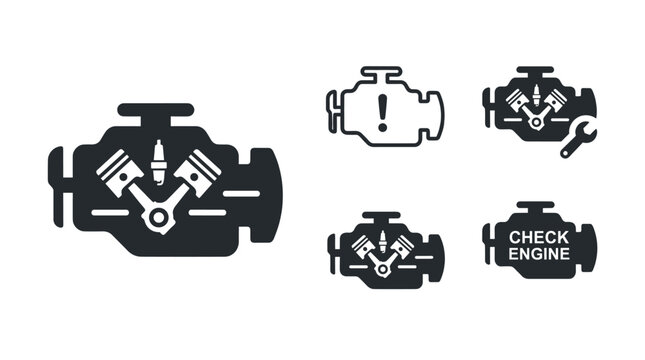 Automotive engine diagnostic and check engine light icons.