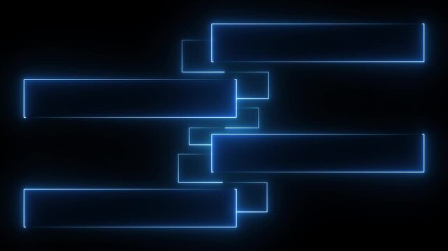 A sequence of four overlapping bright red neon rectangles forming a descending staircase against a deep black void, creating a vibrant visual effect.4k animation motion graphics video.