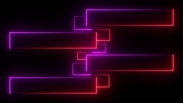 A sequence of four overlapping bright red neon rectangles forming a descending staircase against a deep black void, creating a vibrant visual effect.4k animation motion graphics video.