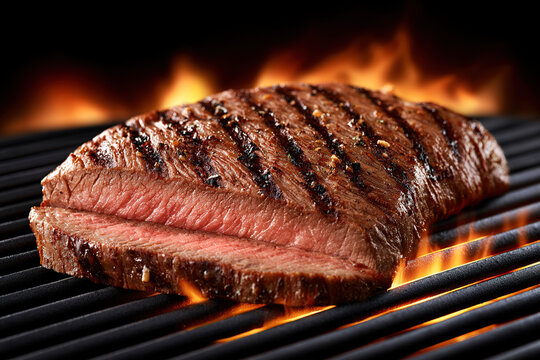 BBQ Flank Steak on fire background