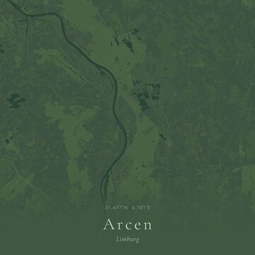 Sage Green Map of Arcen, Netherlands | Modern Scandinavian Wall Art