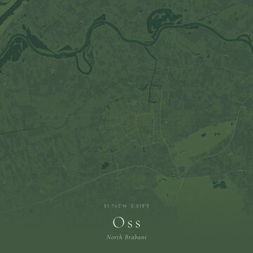 Sage Green Map of Oss, Netherlands | Modern Scandinavian Wall Art