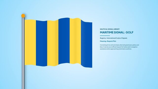 International Maritime Signal Flag Golf Waving on Pole for Nautical Communication Loop Animation