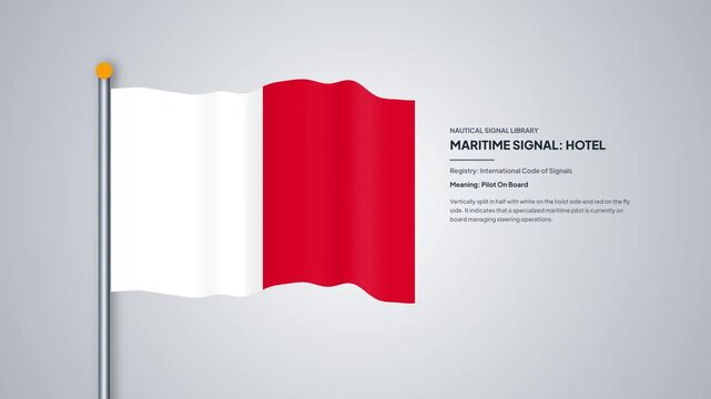 International Maritime Signal Flag Hotel Waving on Pole for Nautical Communication Loop Animation