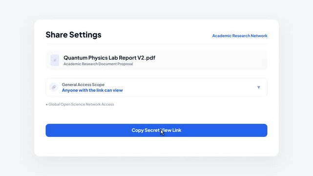 Document Share Settings Dropdown Menu Interaction and Link Copied to Clipboard Notification Animation