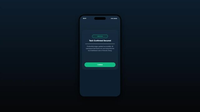 Dark Teal Theme Mobile UI Design Mockup Showing Production Hub and Task Confirmed Success Screen