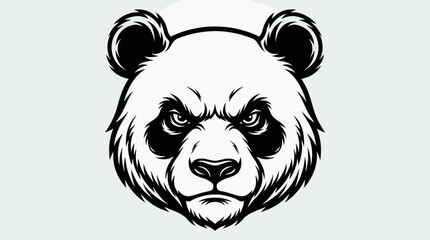 Grumpy panda head monochrome vector mascot illustration. © Bakori