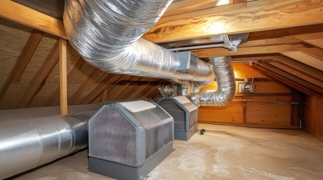Attic ventilation system with air conditioning units.