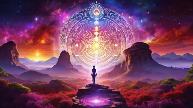 Man Standing on Mountain Under Star-Filled Sky