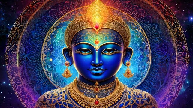 A Painting of a Buddha With a Blue Face