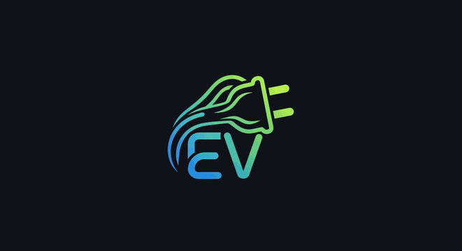 Modern EV logo with electric plug icon and energy lines