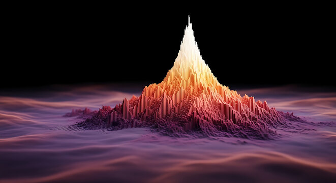 Abstract data visualization showing a sharp mountain peak of digital growth with three dimensional visualization abstract mountain technology analytics statistics information structure