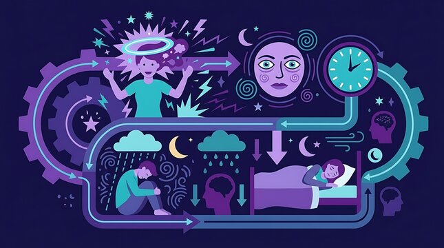 Abstract cycle of mental health states and sleep patterns