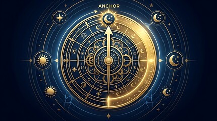 Obraz premium Ornate golden celestial clock with mystical moon and sun symbols