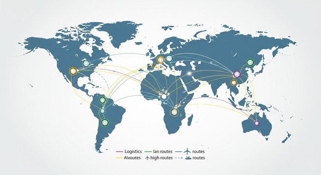 Minimalist world map illustration showing global remote work and travel connections