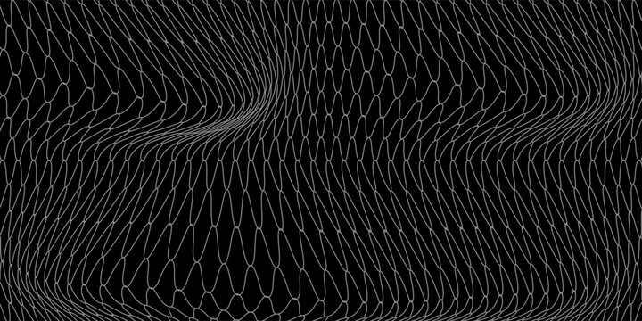 Fishing net seamless pattern. Soccer and football gates mesh. Fishnet texture. Basketball hoop and hockey net pattern. Sportswear texture. Chain link fence. Vector illustration on black background.