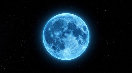 Naklejka premium blue full moon glowing in the dark night sky with stars