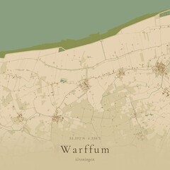 Fototapeta premium Sand Tone Map of Warffum, Netherlands | Warm Neutral Wall Art