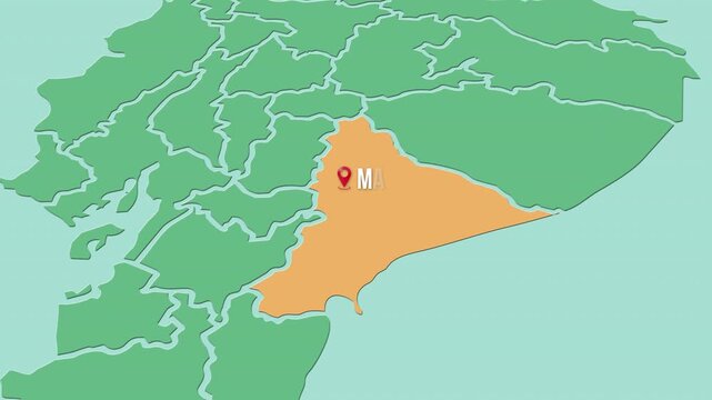 Mapa de Ecuador con divisi&oacute;n pol&iacute;tica resaltando la provincia Morona Santiago con su capital Macas
