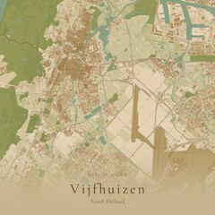 Naklejka premium Sand Tone Map of Vijfhuizen, Netherlands | Warm Neutral Wall Art