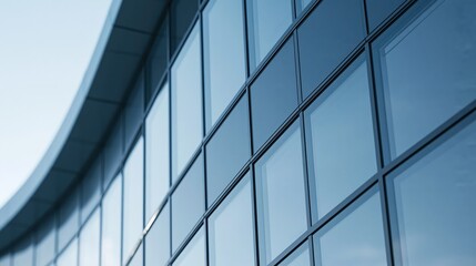 Obraz premium Modern Architectural Facade with Reflective Glass Panels Under a Clear Sky