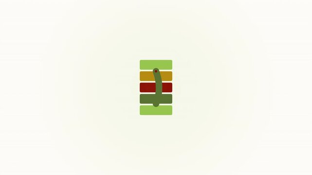 An isometric illustration of a green tree with red and yellow stripes on a light green background