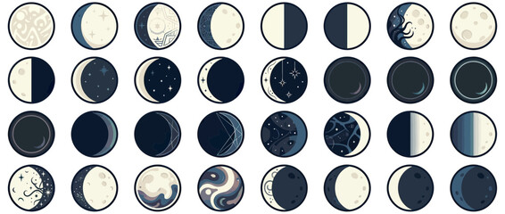 Celestial Moon Phases Collection with Cosmic Elements © Fridi