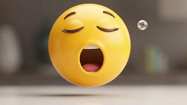 Yellow 3d emoji yawning and sleeping with floating bubbles