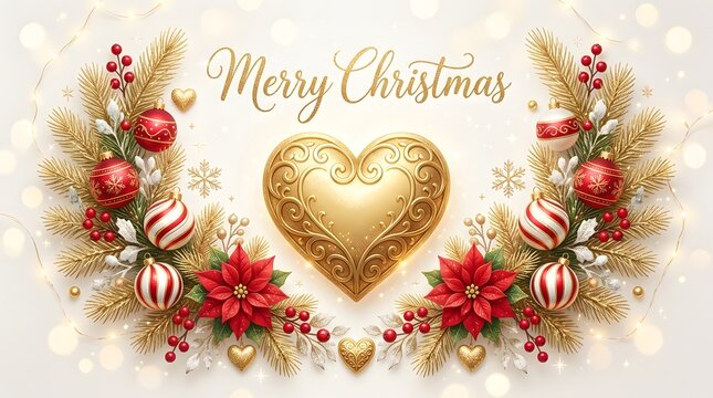 Festive christmas heart decoration with poinsettias and ornaments a warm holiday greeting