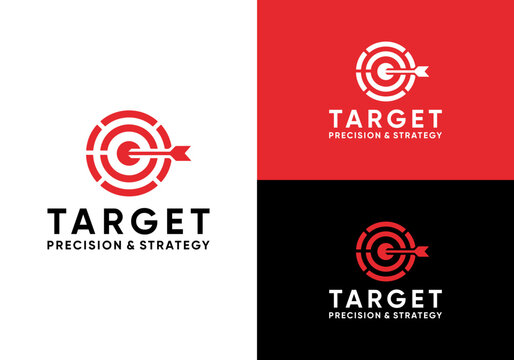 Target vector logo design. Bullseye arrow with progress data, technology design, graphic symbol, bullseye target logo vector icon