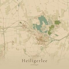 Naklejka premium Sand Tone Map of Heiligerlee, Netherlands | Warm Neutral Wall Art